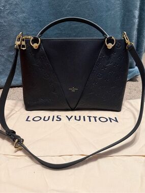 Louis Vuitton Black Embossed V-Detail Top-Handle Shoulder Bag